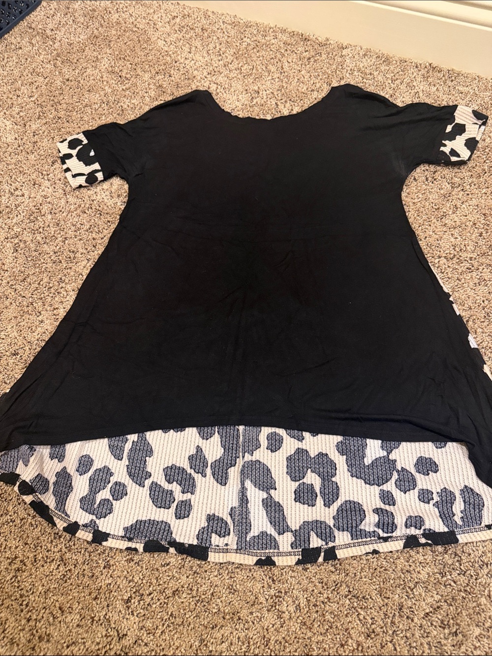 Celeste Black Short Sleeve Tunic with Black & White Leopard Trim